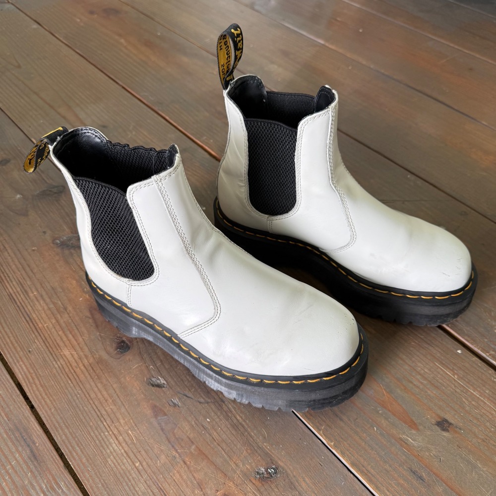 Dr. Martens 2976‎ Quad White Leather Platform Chelsea Boots Womens 9 Mens 8